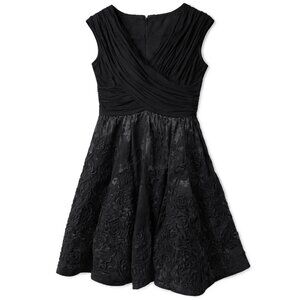 Adrianna Papell Black Fit Flare Taffeta Dress Textured Sleeveless Petite 2